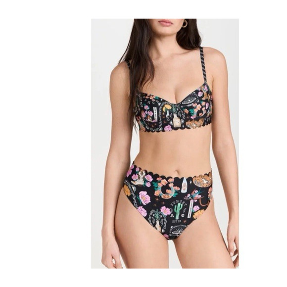 NEW! Agua Bendita Women's Black Desert Motif Penelope Bikini Bottom Swimwear M
